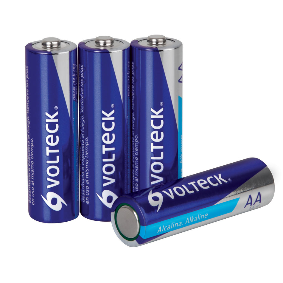 Blíster con 4 pilas alcalinas AA, VOLTECK Caja con 10, 46315