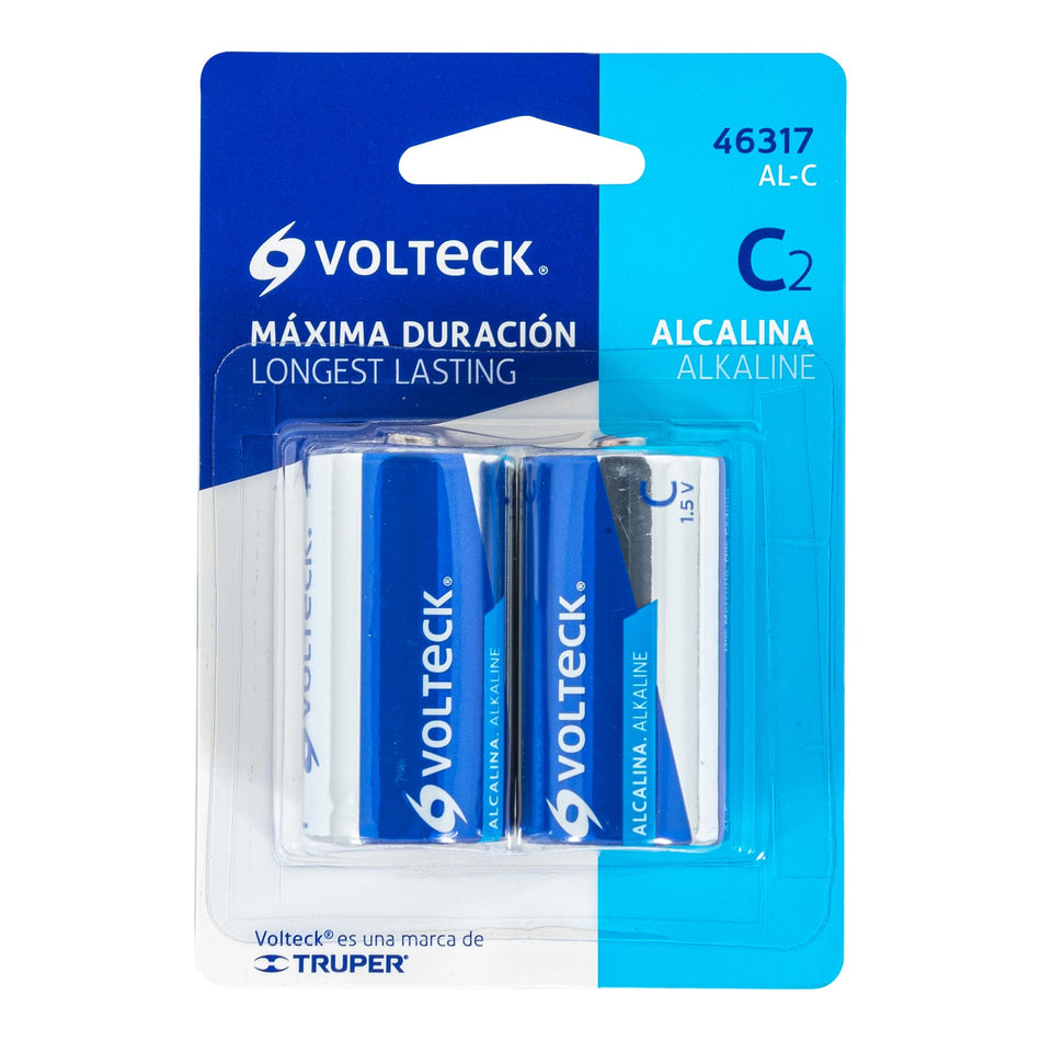 Blíster con 2 pilas alcalinas C, VOLTECK Caja con 6, 46317