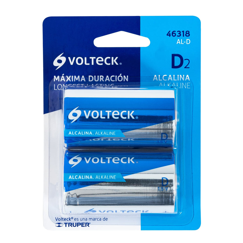 Blíster con 2 pilas alcalinas D, VOLTECK Caja con 6, 46318