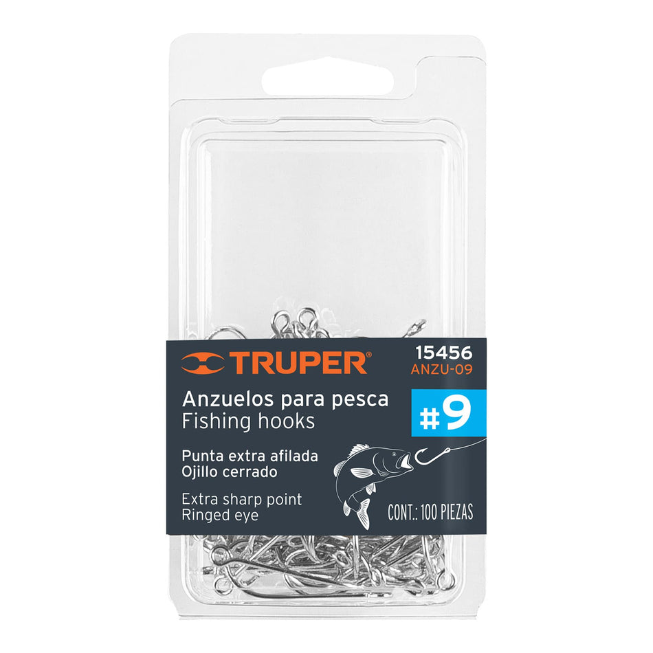 Blíster con 100 anzuelos para pesca # 9, Truper Caja con 10, 15456