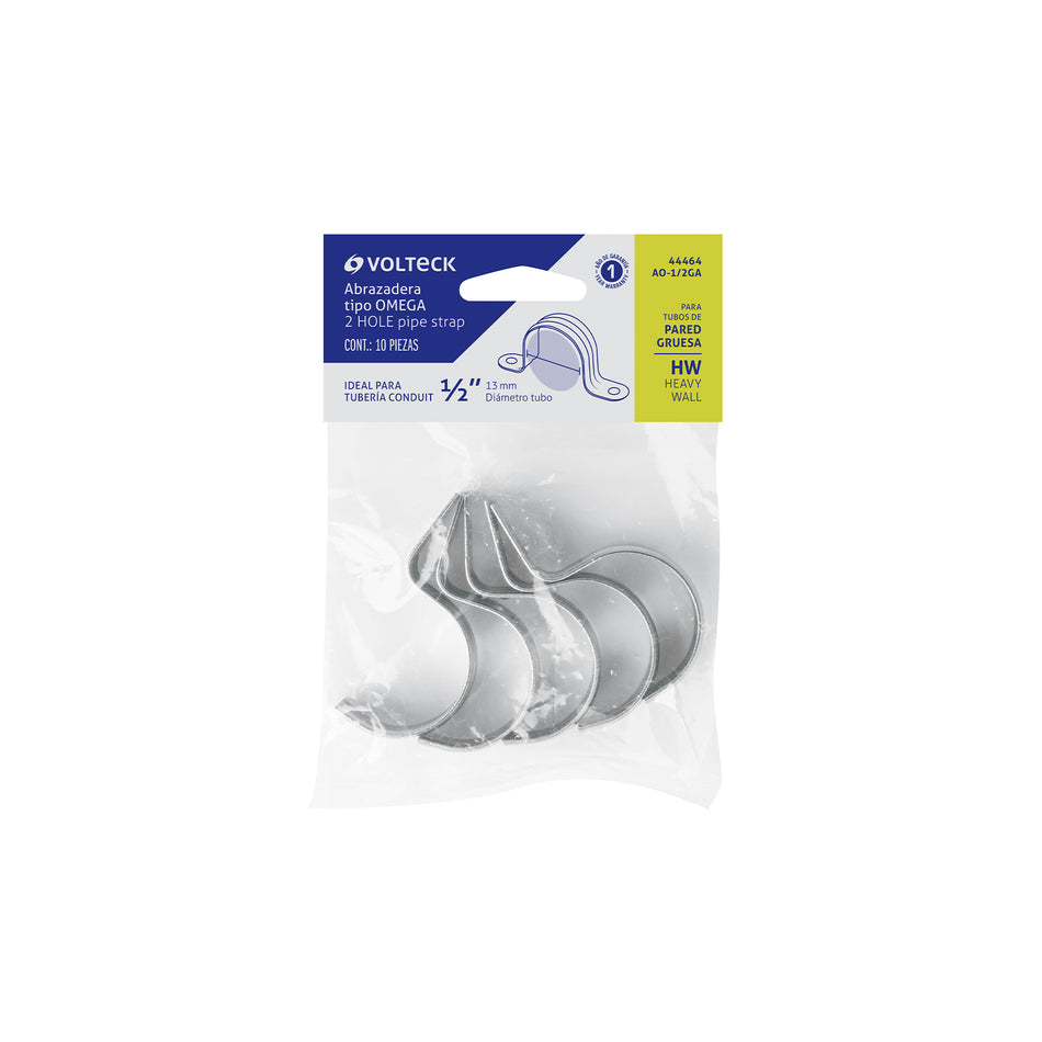 Bolsa c/10 abrazaderas tipo omega 1/2' p/tubo pared gruesa Caja con 20, 44464