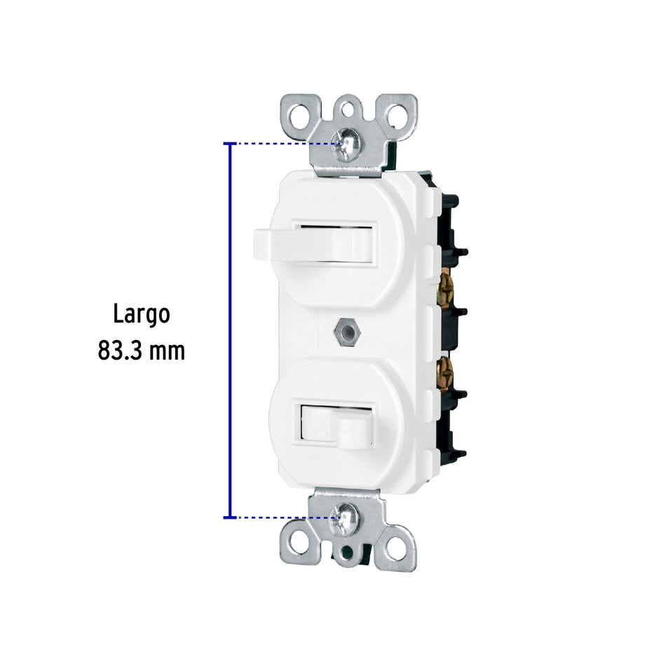 Interruptor dúplex de palanca, Standard, blanco, Volteck Caja con 10, 47729