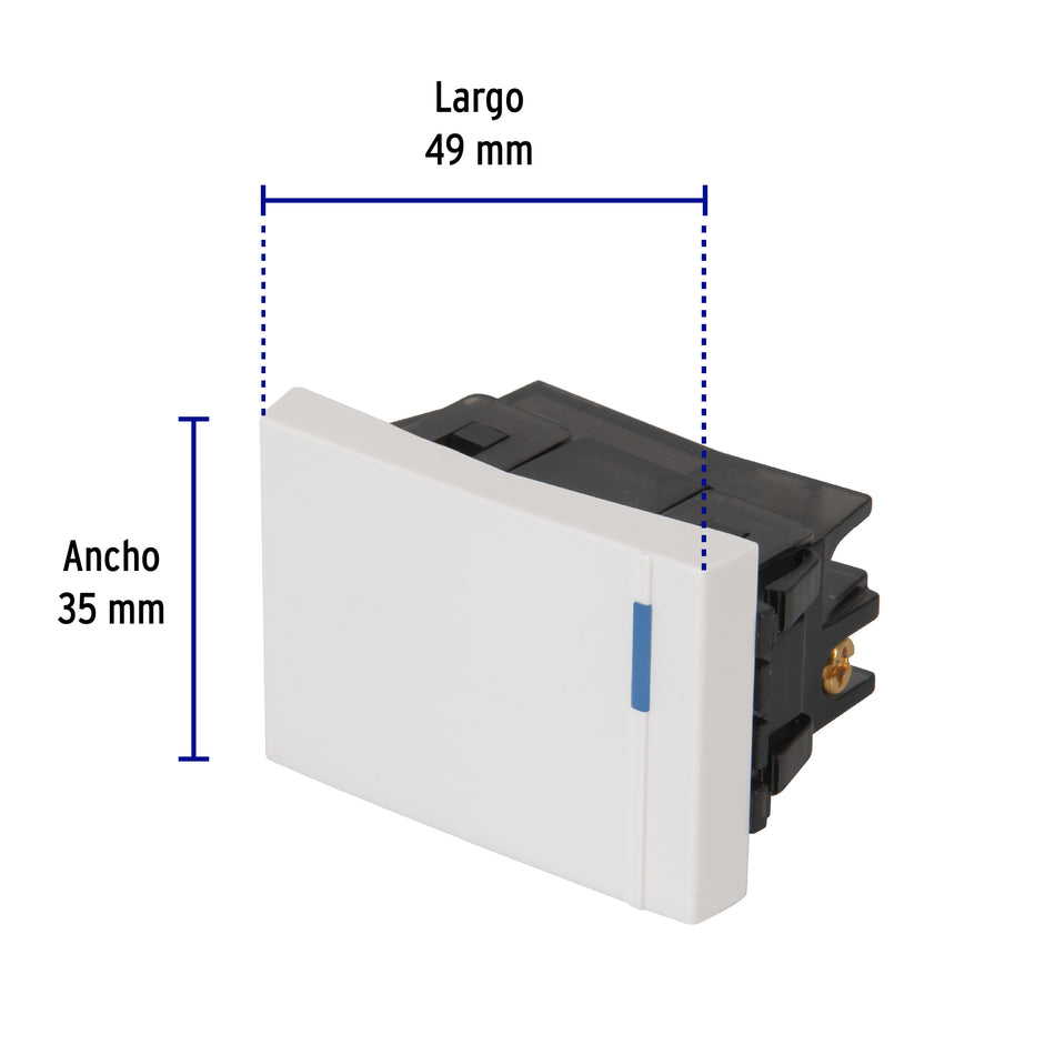 Interruptor sencillo 1.5 módulos,línea Española,color blanco Caja con 12, 47046
