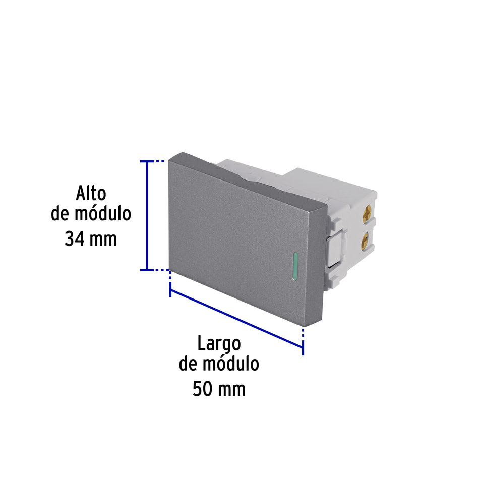 Interruptor 3 vías acero inox de 1.5 módulos, línea Lisboa Caja con 12, 47824