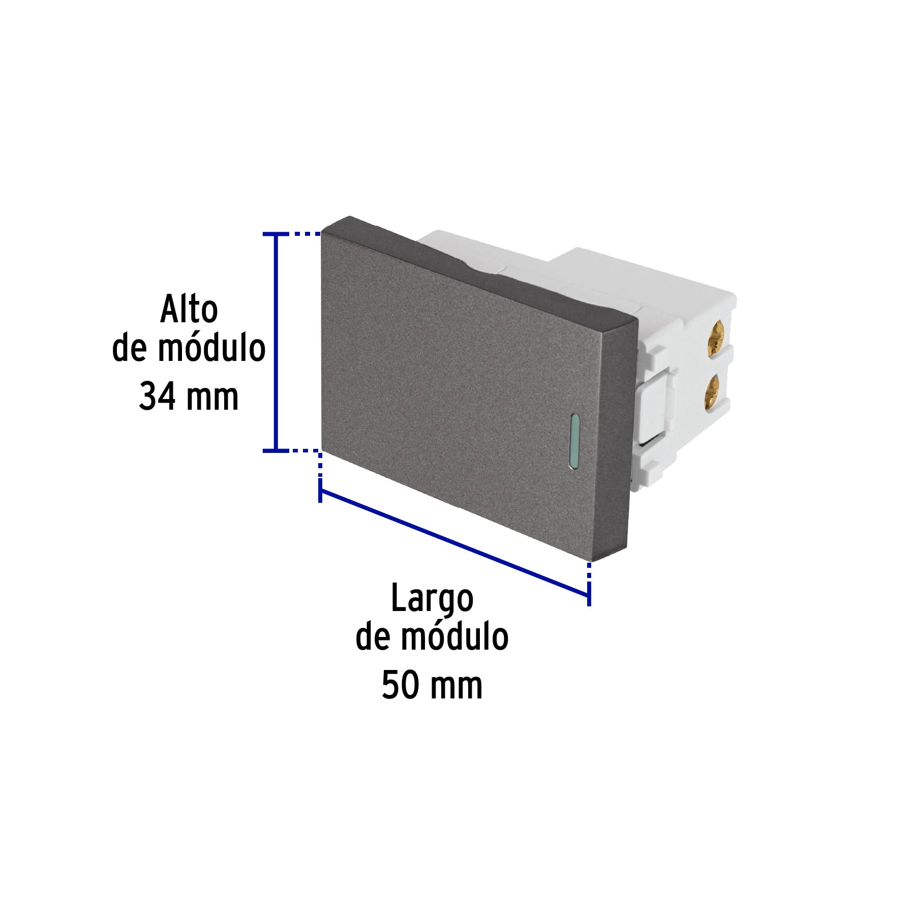 Interruptor sencillo acero inox de 1.5 módulos, línea Lisboa, 47821