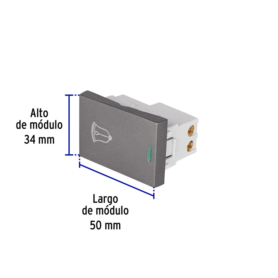 Interruptor timbre acero inox de 1.5 módulos, línea Lisboa Caja con 12, 47826