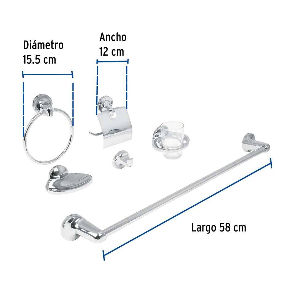Juego de 6 accesorios para baño metálicos, Foset Aqua, 49395