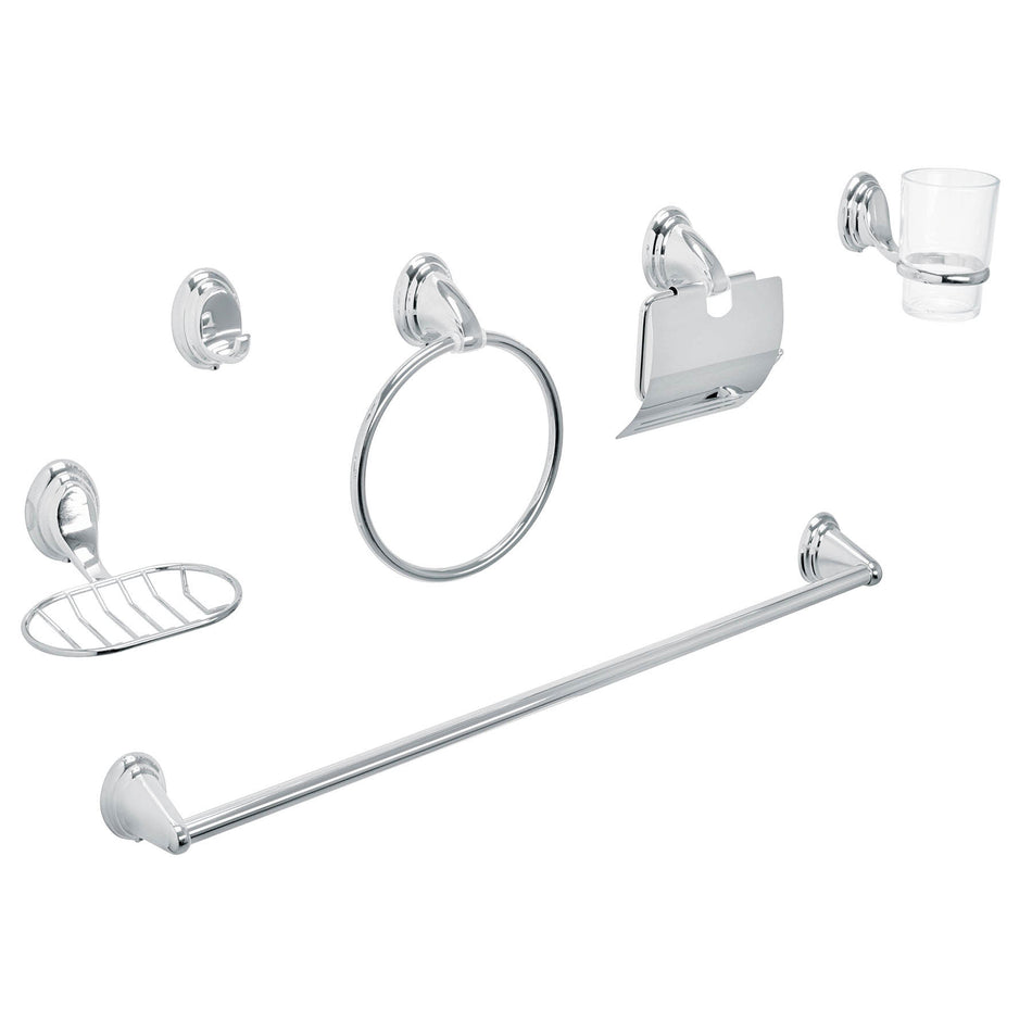 Juego de 6 accesorios p/baño cromo chapetón ovalado, Aqua, 48341