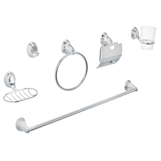 Juego de 6 accesorios p/baño cromo chapetón ovalado, Aqua, 48341