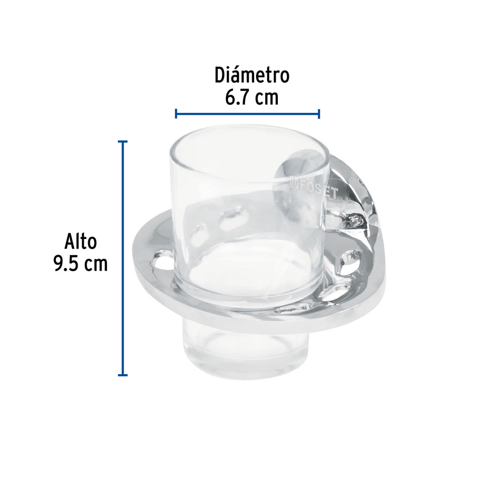 Portavaso cepillero metálico con vaso de vidrio, Foset Aqua Caja con 6, 49398