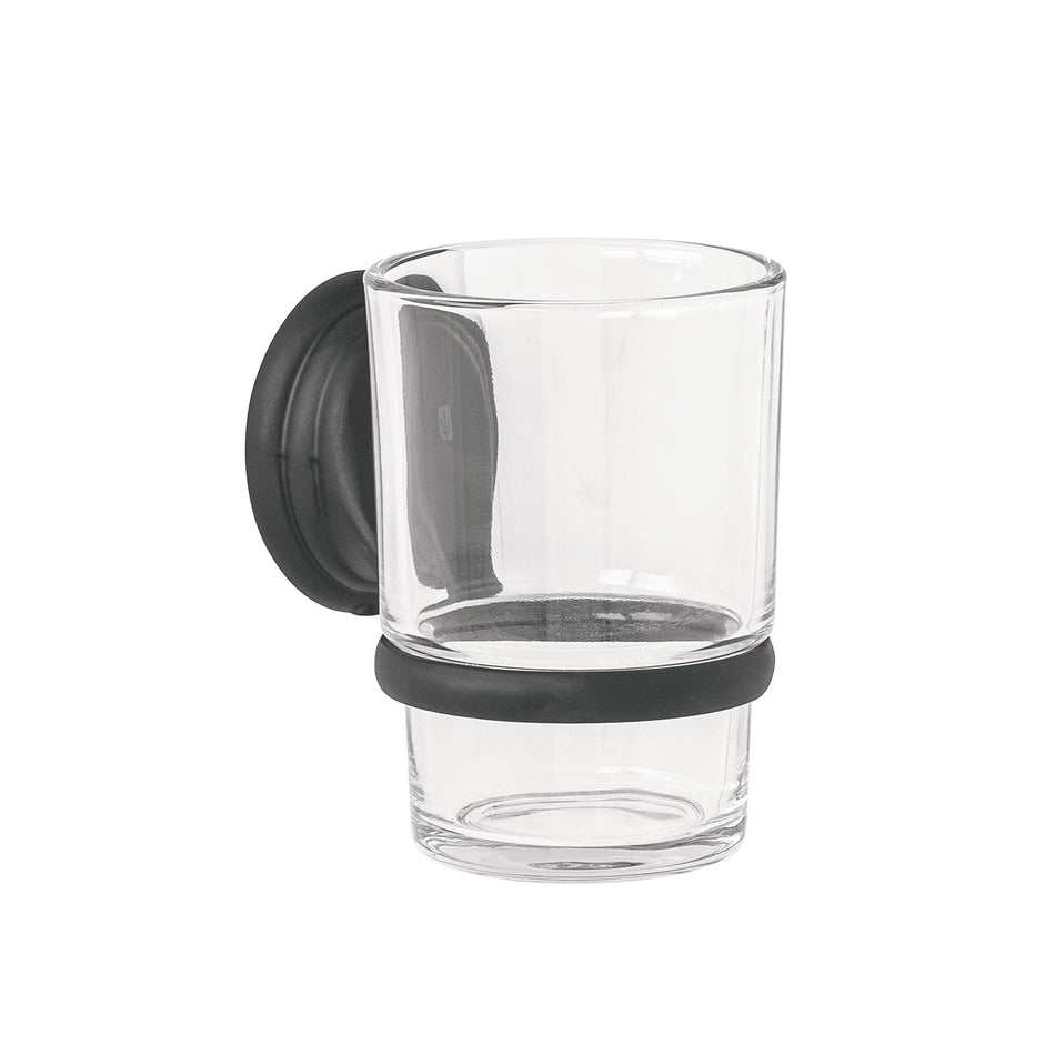 Portavaso cepillero negro con vaso de vidrio, Foset Aqua Caja con 6, 45979