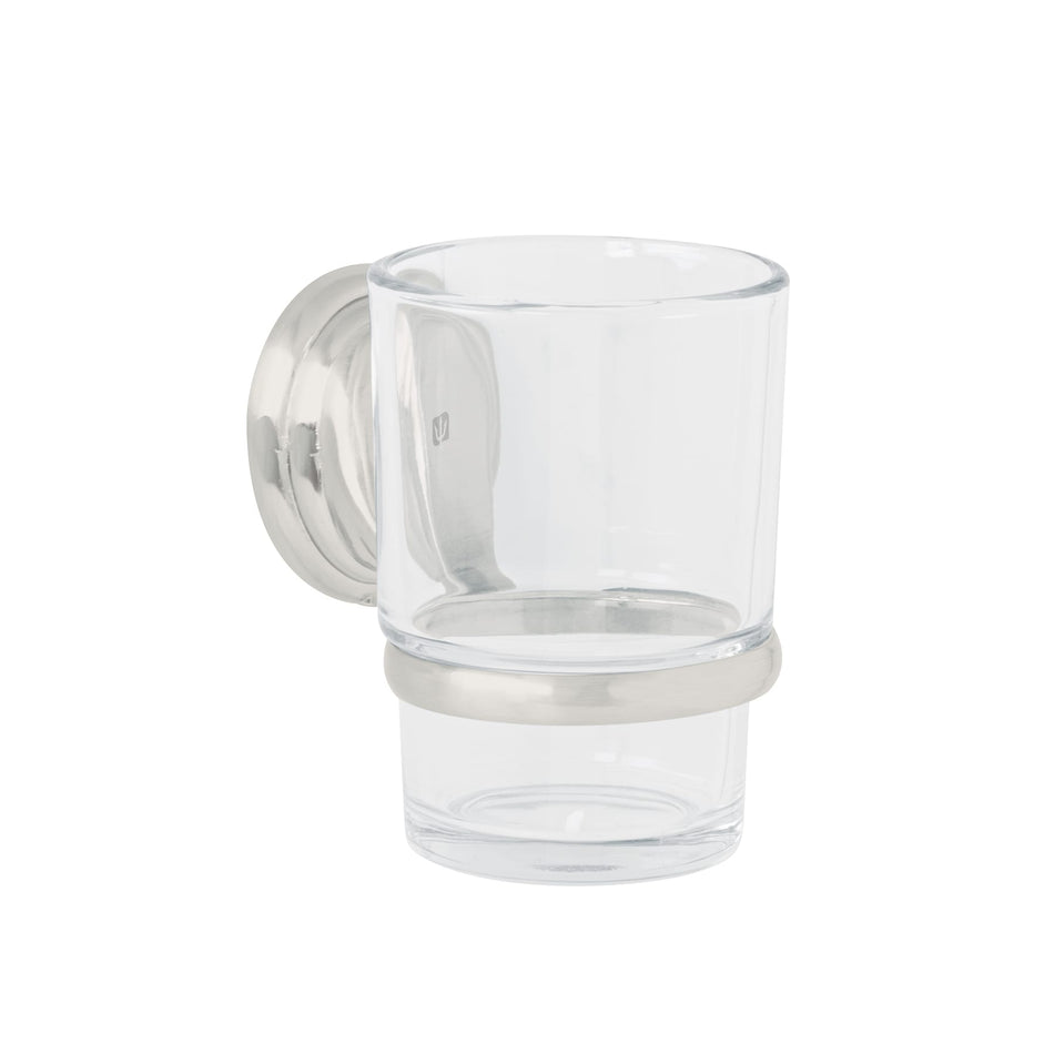 Portavaso cepillero satín con vaso de vidrio, Foset Aqua Caja con 6, 45978