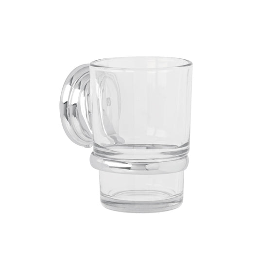 Portavaso cepillero cromo con vaso de vidrio, Foset Aqua Caja con 6, 45976