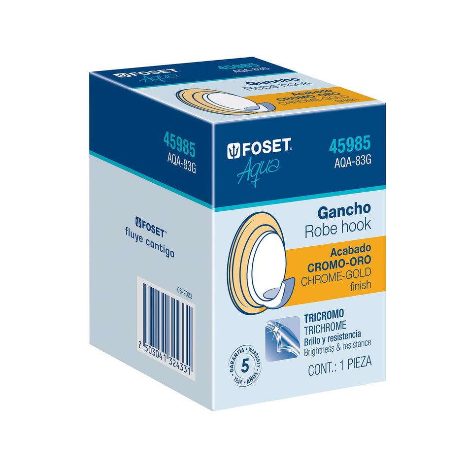 Gancho sencillo metálico acabado cromo-oro, Foset Aqua Caja con 6, 45985