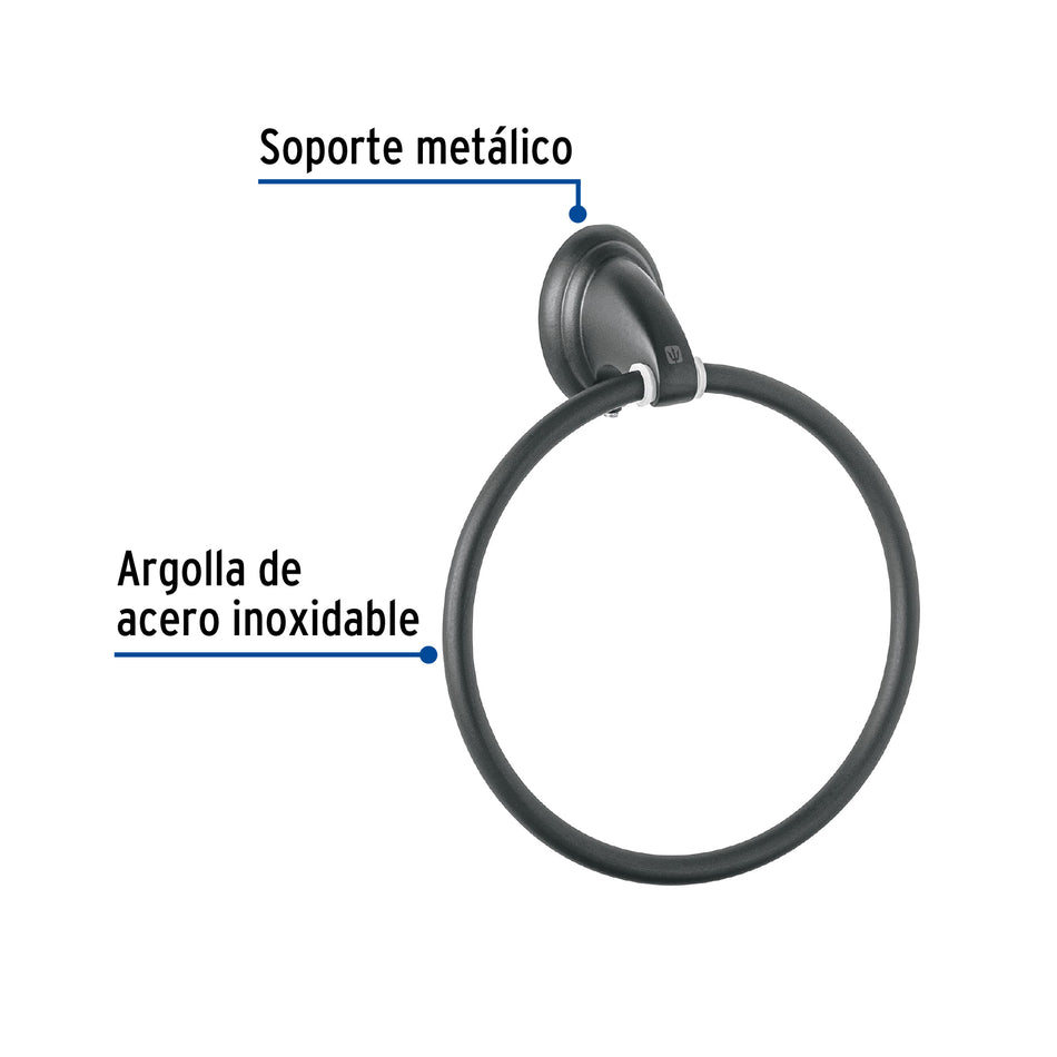 Toallero argolla metálico acabado negro, Foset Aqua Caja con 6, 45999