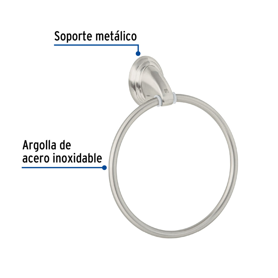 Toallero argolla metálico acabado satín, Foset Aqua Caja con 6, 45998