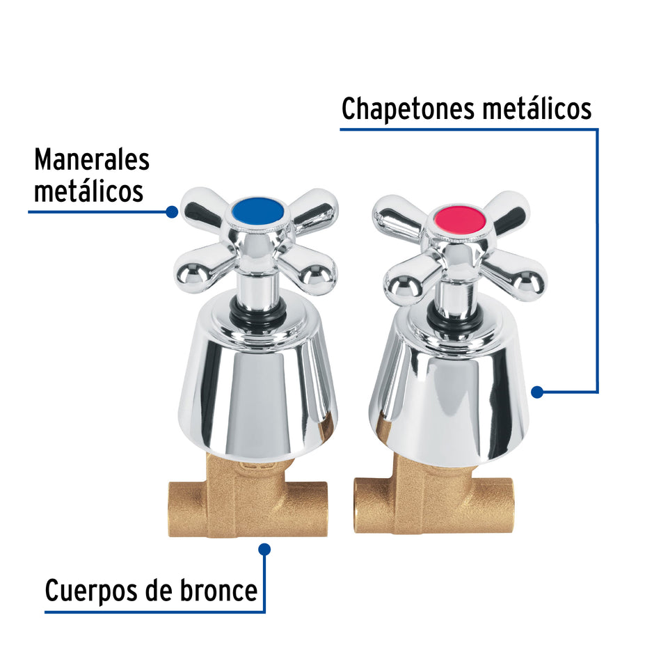Juego llaves empotrar soldables, cruceta, Aqua, 49798