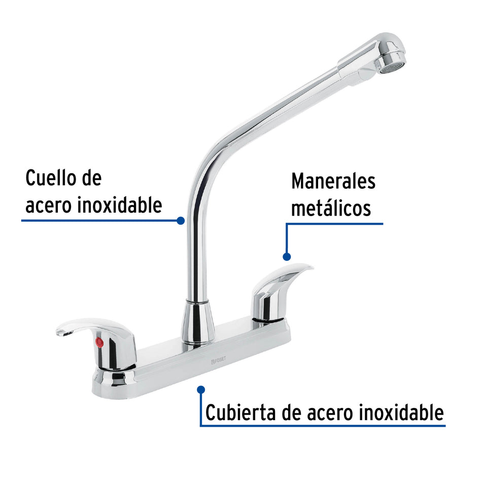 Mezcladora fregadero 8' cromo, cuello cobra, palanca, AQUA Caja con 2, 45627