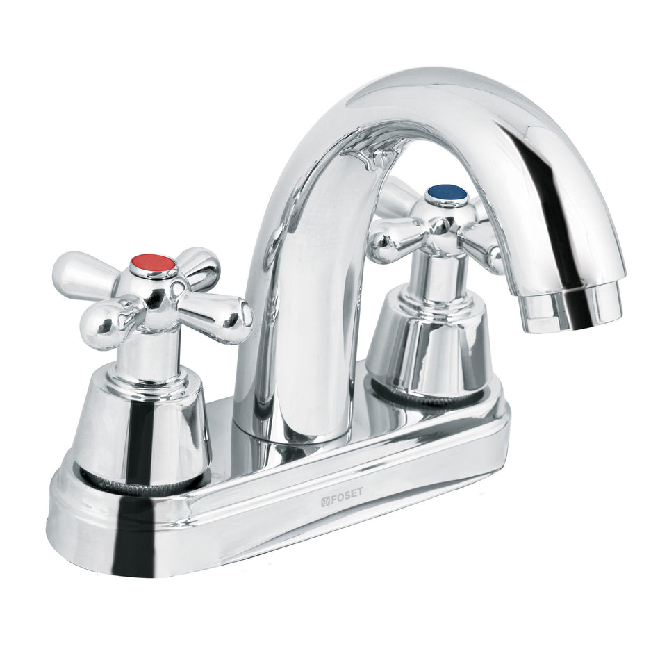 Mezcladora lavabo 4' cromo, nariz curva, cruceta, AQUA, 49692