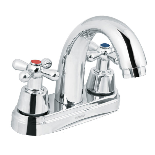 Mezcladora lavabo 4' cromo, nariz curva, cruceta, AQUA, 49692