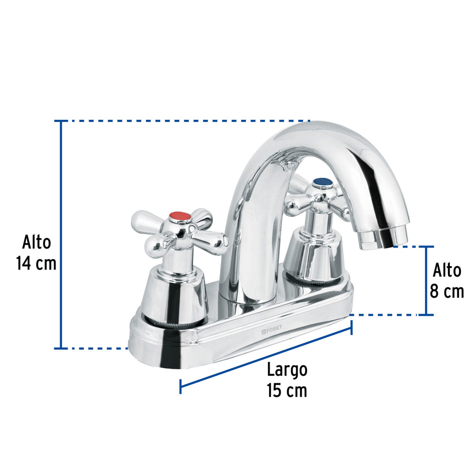Mezcladora lavabo 4' cromo, nariz curva, cruceta, AQUA, 49692
