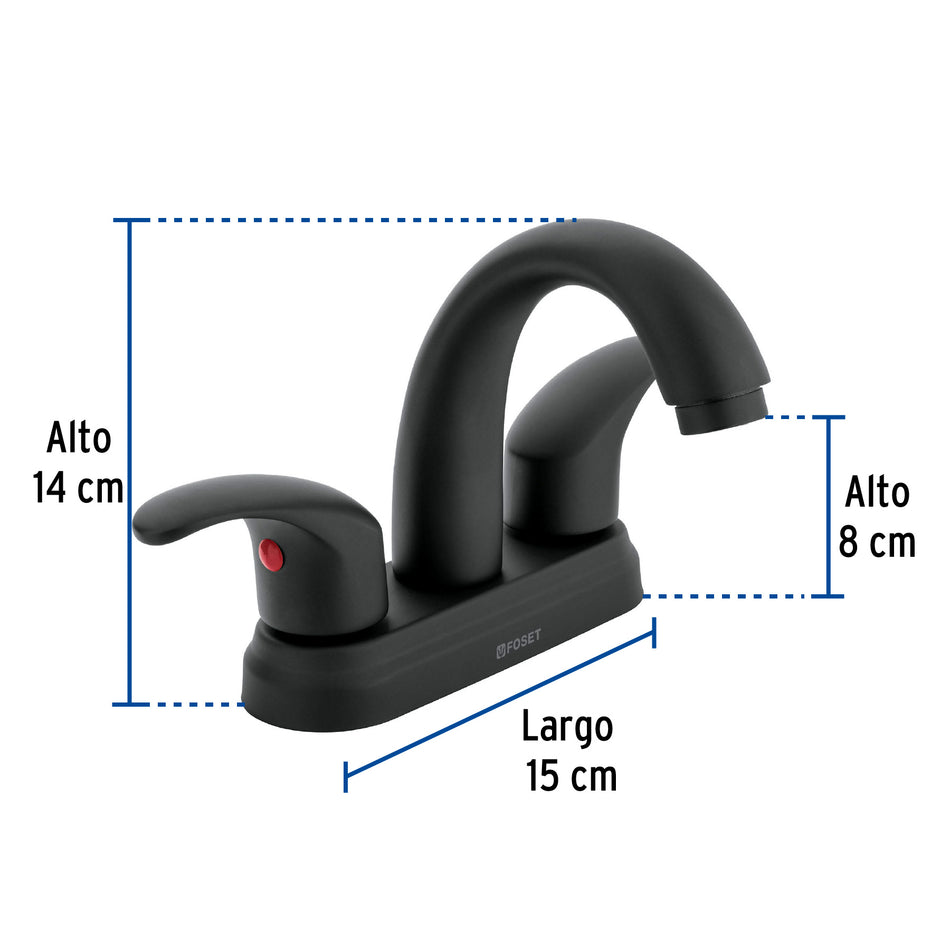 Mezcladora lavabo 4' negro, nariz curva, palanca, AQUA, 45357