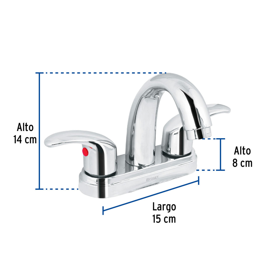 Mezcladora lavabo 4' cromo, nariz curva, palanca, AQUA, 49693