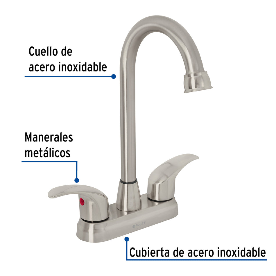 Mezcladora lavabo 4' satín, tipo bar, palanca, AQUA, 45622