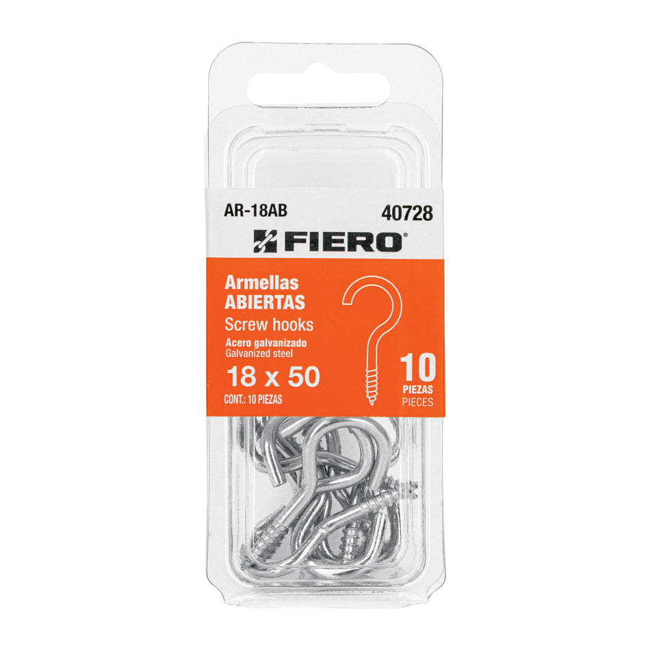 Blíster con 10 armellas abiertas de 18 x 50, Fiero Caja con 12, 40728