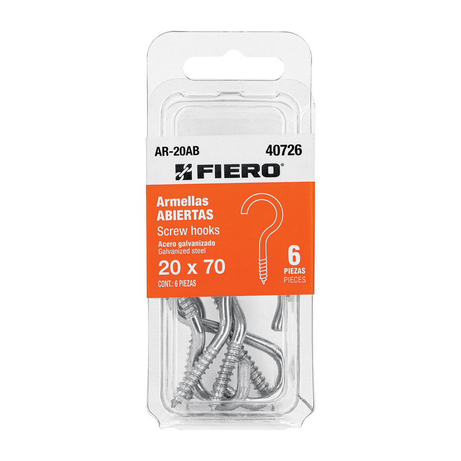 Blíster con 6 armellas abiertas de 20 x 70, Fiero Caja con 12, 40726