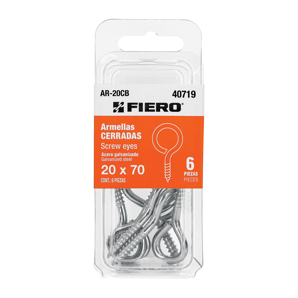 Blíster con 6 armellas cerradas de 20 x 70, Fiero Caja con 12, 40719
