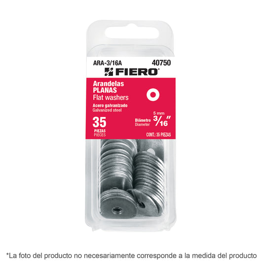 Blíster con 25 arandelas planas de 5/16', Fiero Caja con 12, 40752