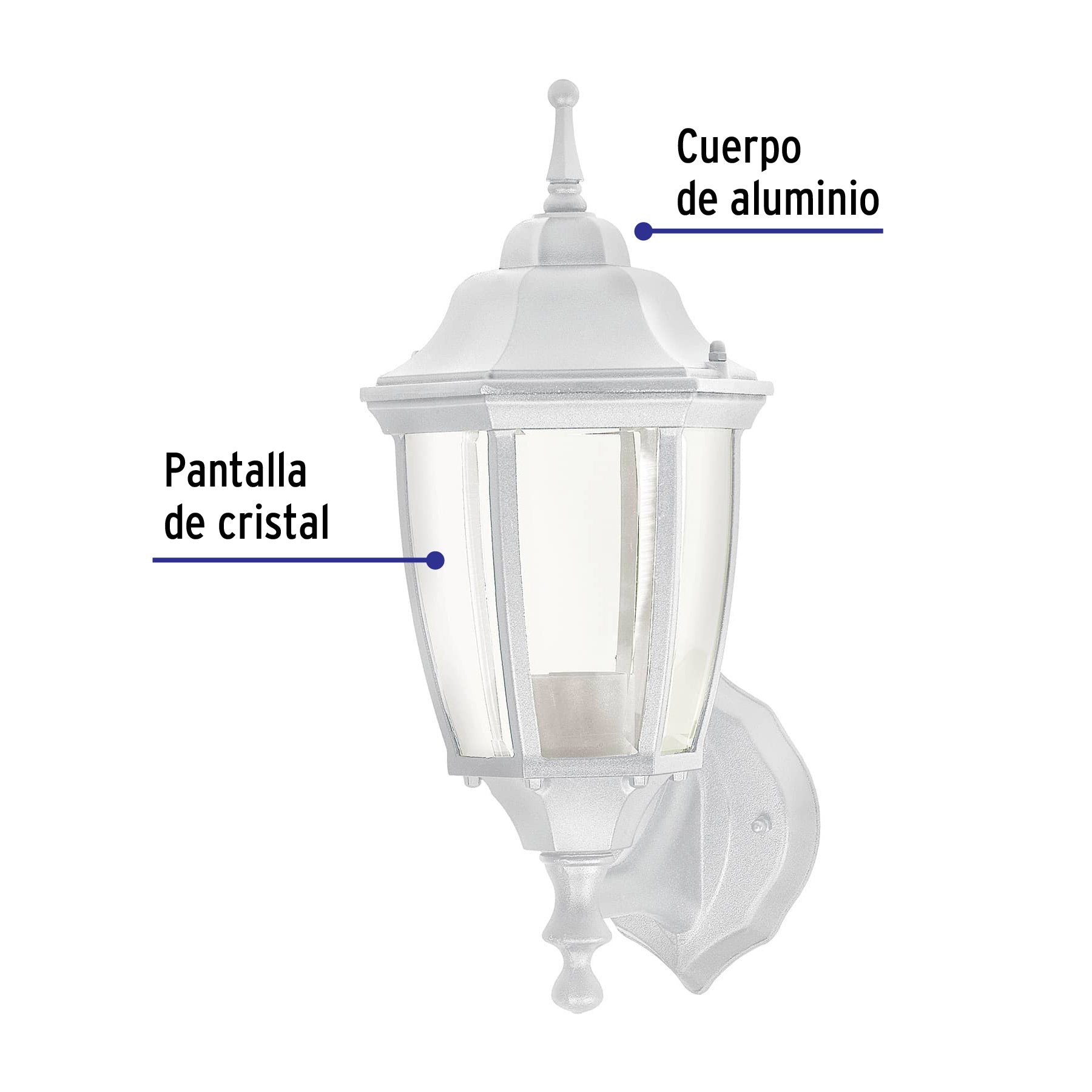 Arbotante tipo farol tradicional soportado p/exterior blanco, 47288