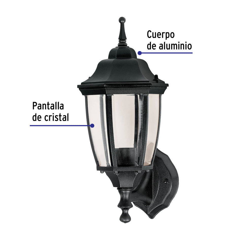 Arbotante tipo farol tradicional soportado p/exterior, negro, 47289