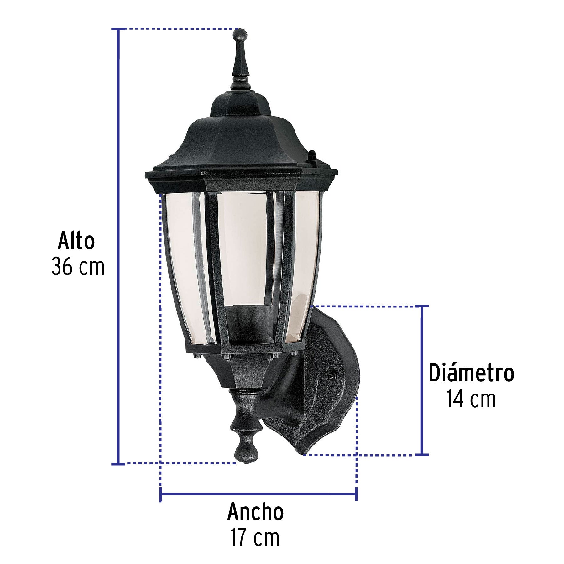 Arbotante tipo farol tradicional soportado p/exterior, negro, 47289