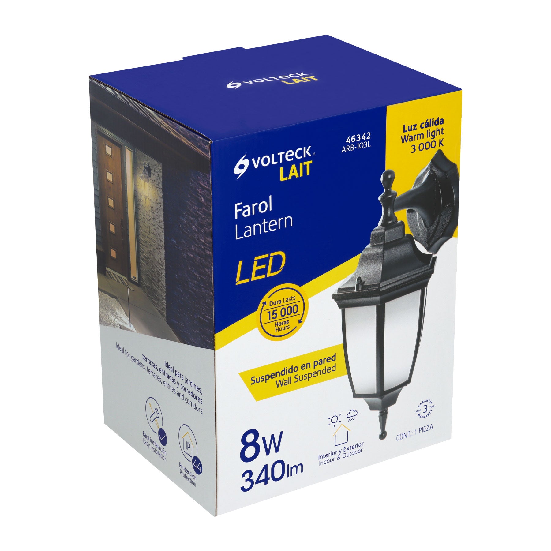 Arbotante de LED 8 W tipo farol suspendido negro, Volteck, 46342