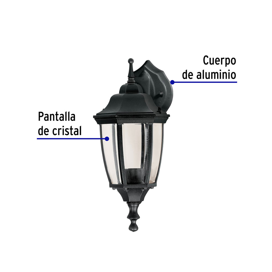 Arbotante tipo farol tradicional suspendido p/exterior negro, 47291
