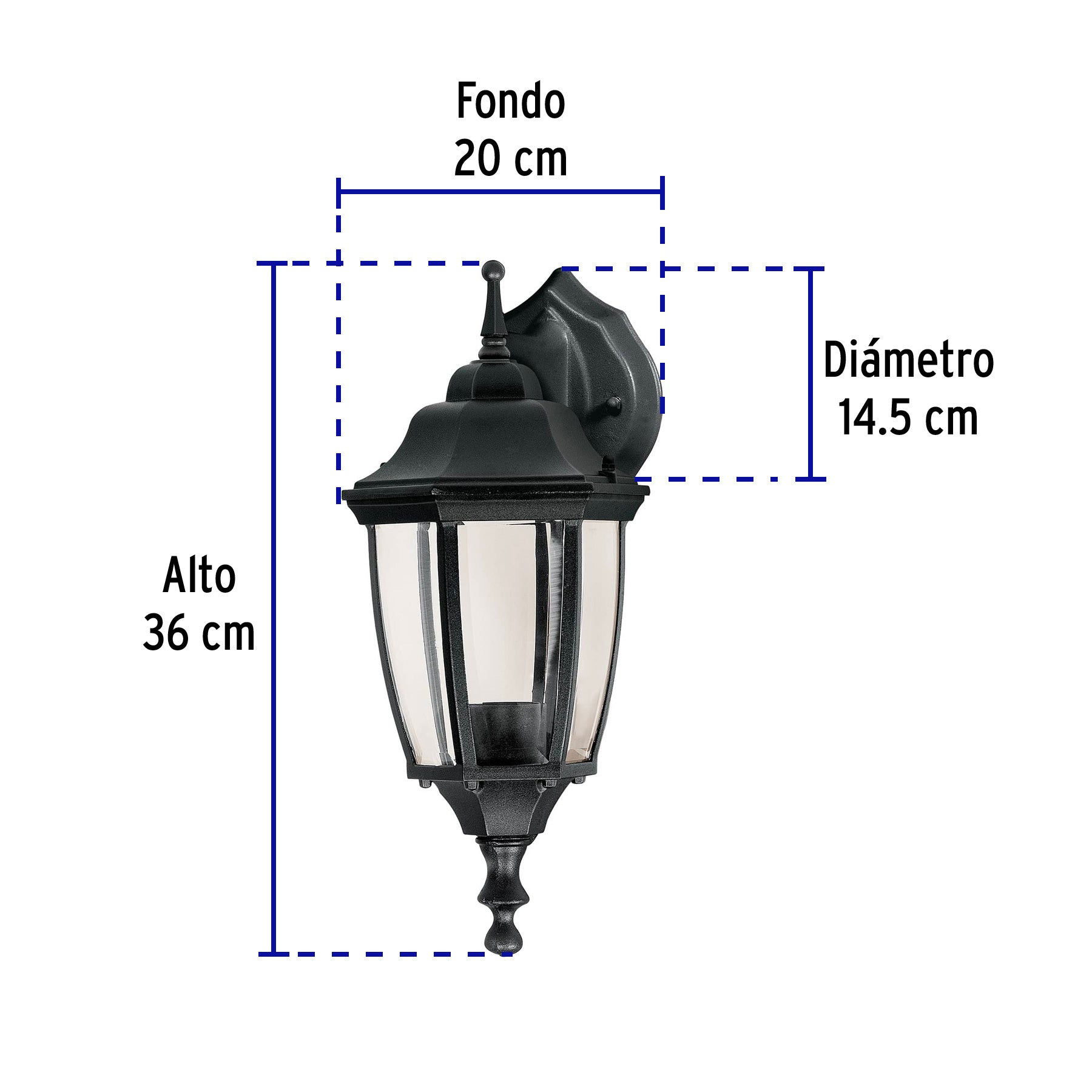 Arbotante tipo farol tradicional suspendido p/exterior negro, 47291