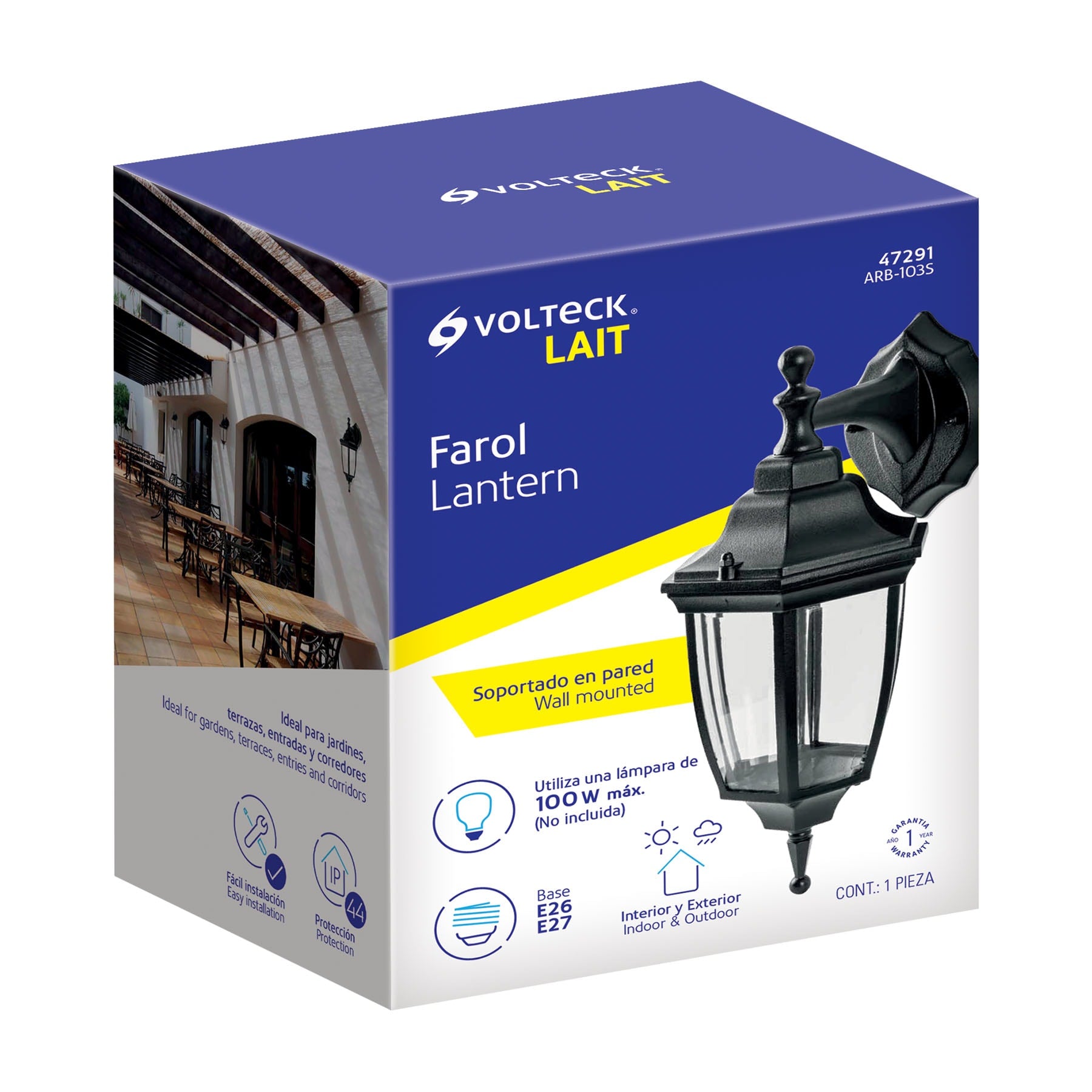 Arbotante tipo farol tradicional suspendido p/exterior negro, 47291