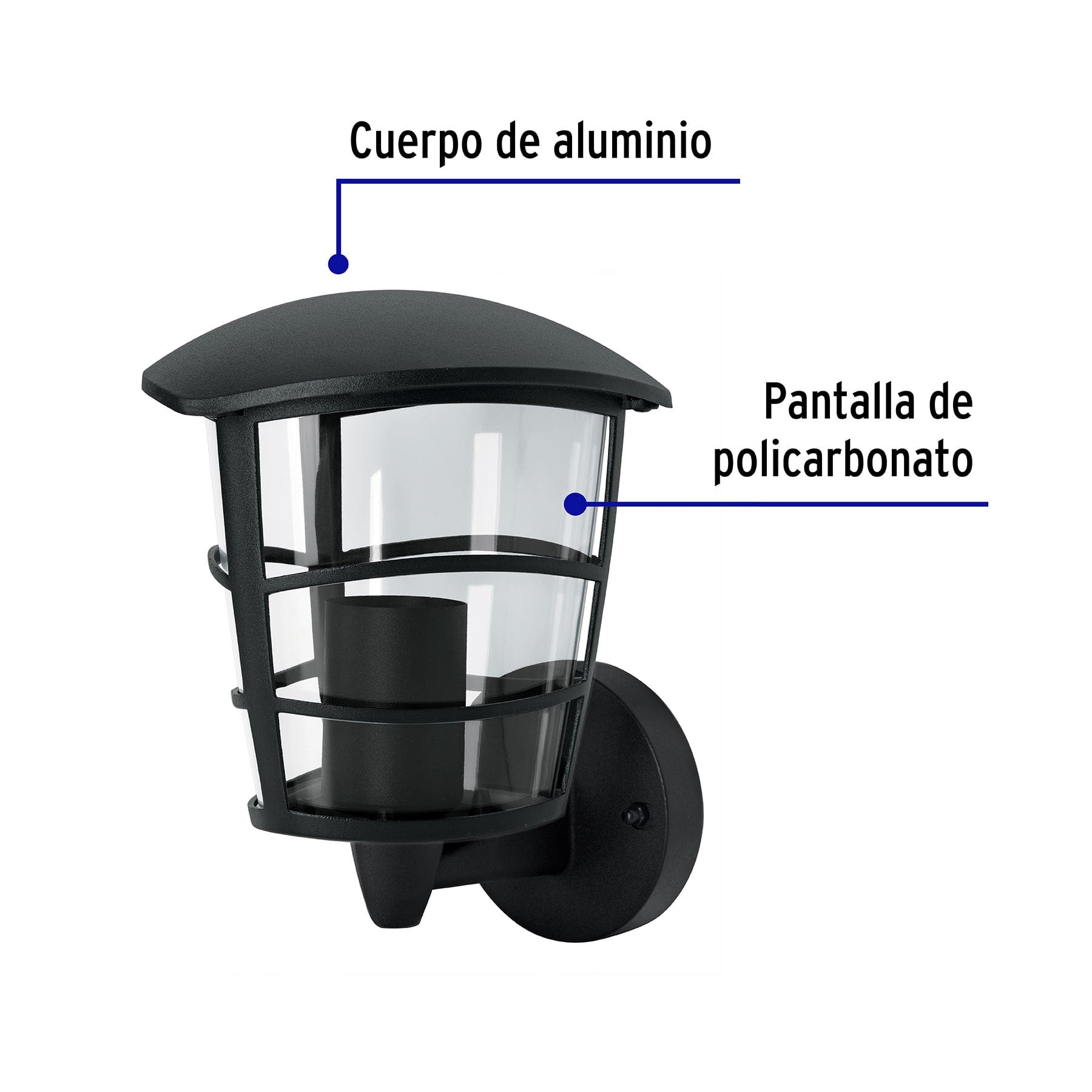 Arbotante tipo farol moderno soportado p/exteriores, negro, 45092