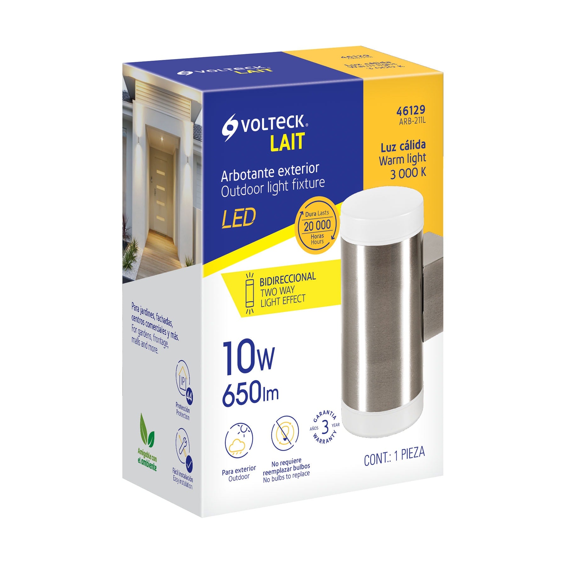 Arbotante decorativo de LED 10 W 2 spots luz cálida, Volteck, 46129