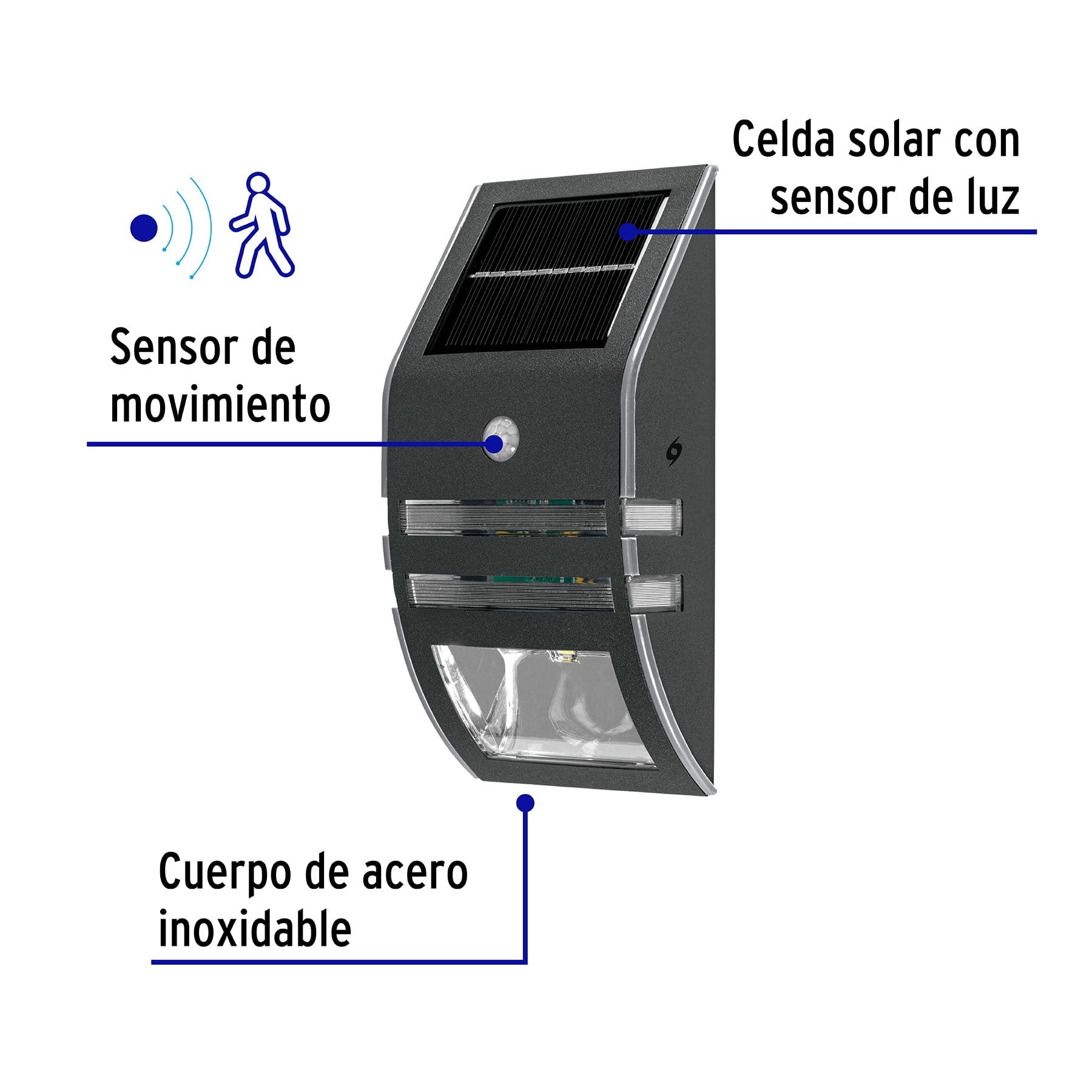 Arbotante solar LED con sensor de luz y movimiento, Volteck, 46362