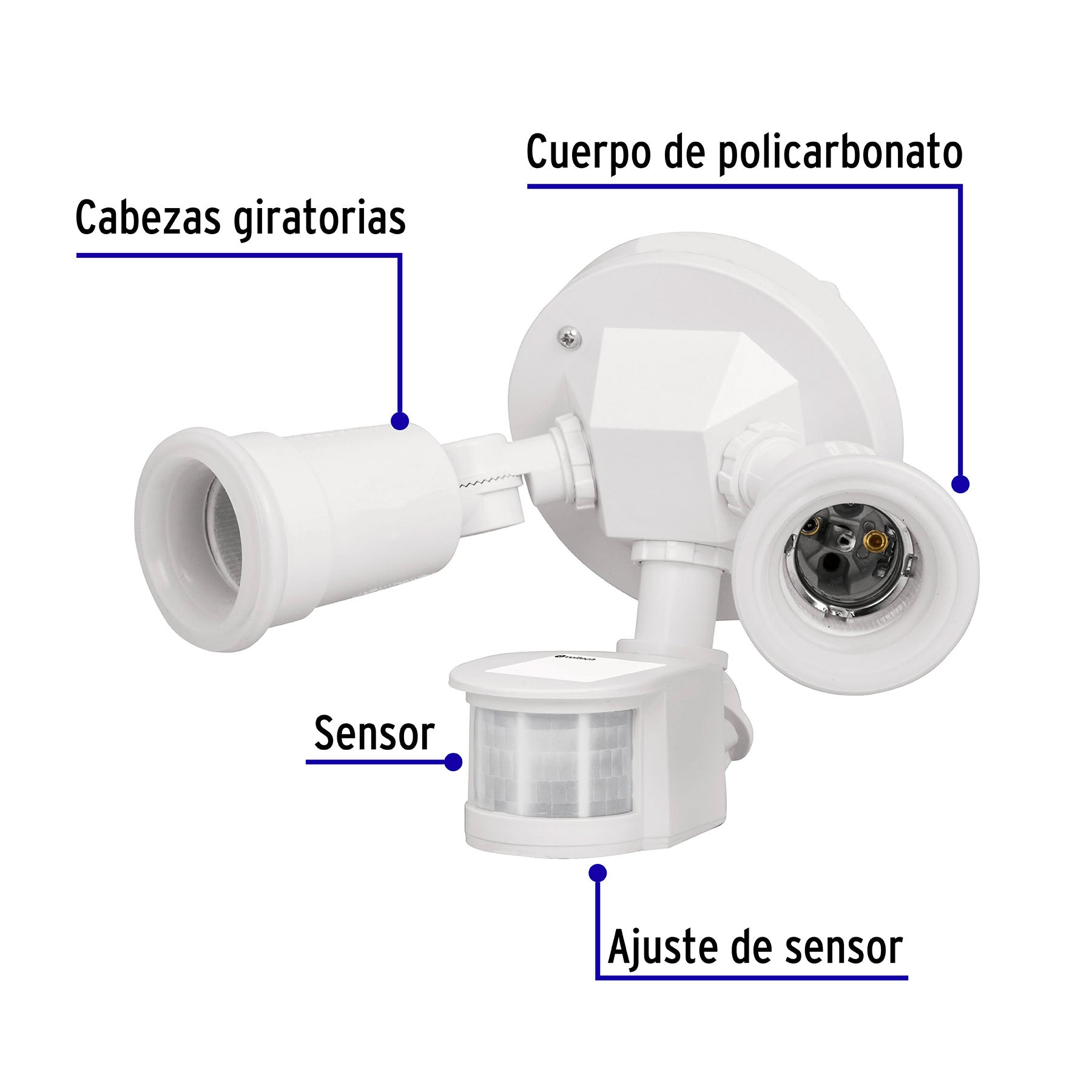 Arbotante blanco c/sensor movimiento, lámparas no incluidas, 46480