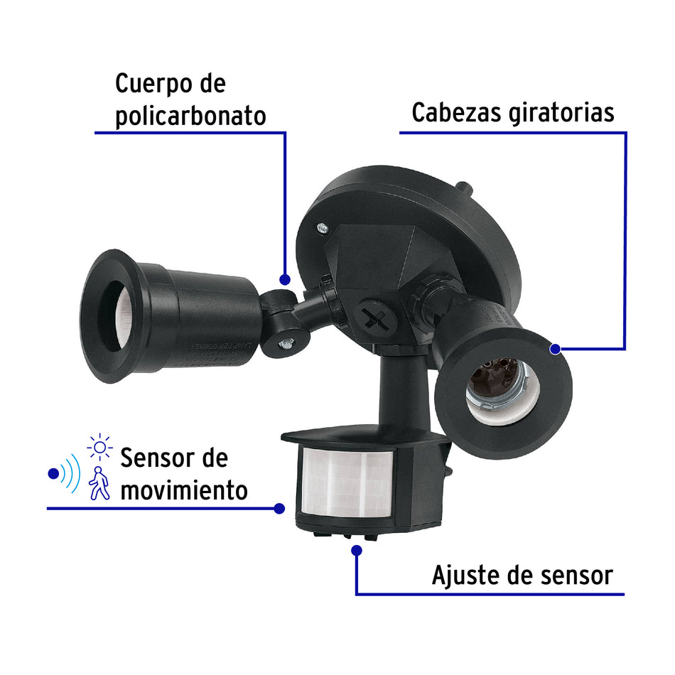 Arbotante negro c/sensor movimiento, lámparas no incluidas, 47275