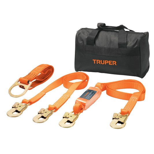 Kit contra caídas con arnés de tres anillos, Truper, 100889