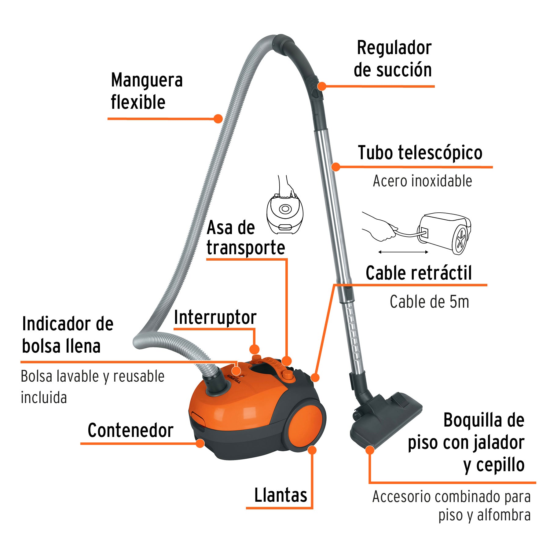 Aspiradora canister 1.2 L, Truper, 103159