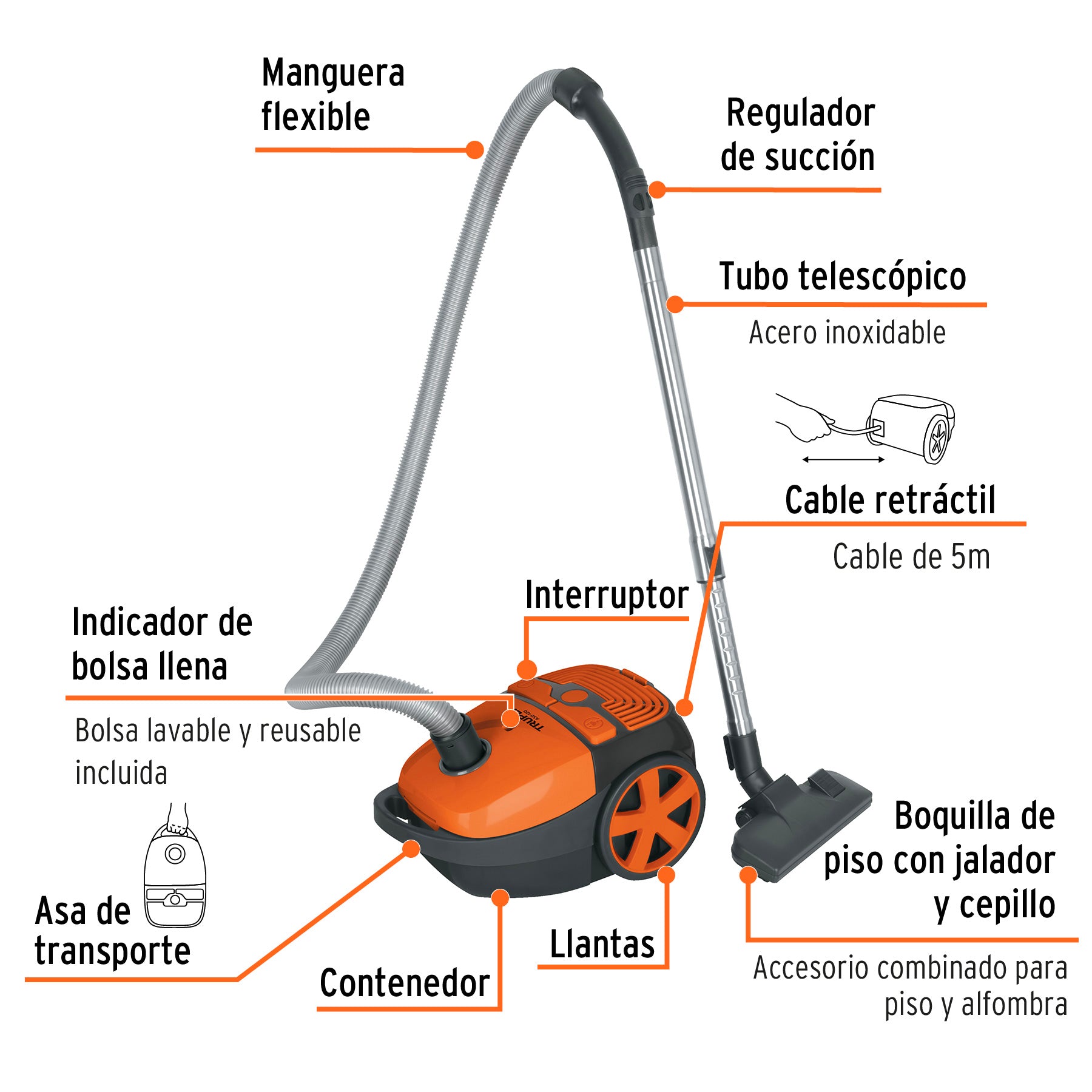 Aspiradora canister 1.5 L, Truper, 103190