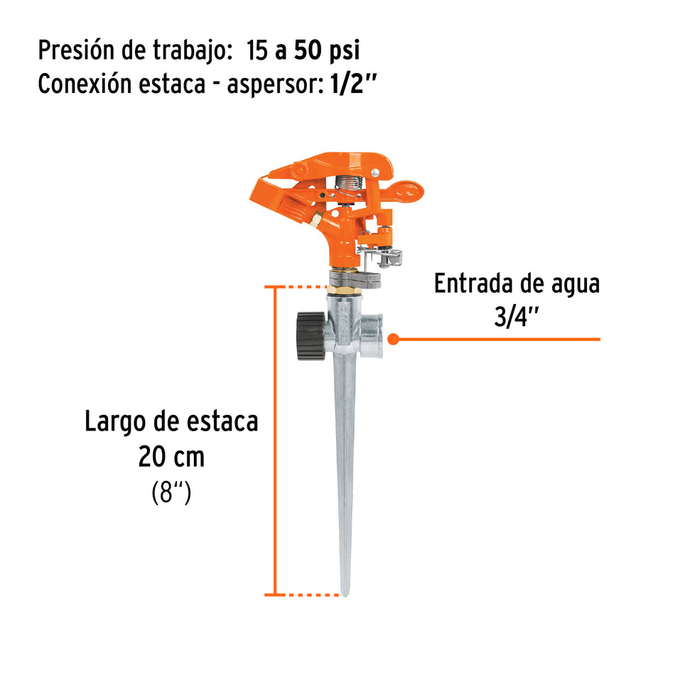 Aspersor metálico 11' dos vías, estaca metálica, Truper Caja con 6, 10321
