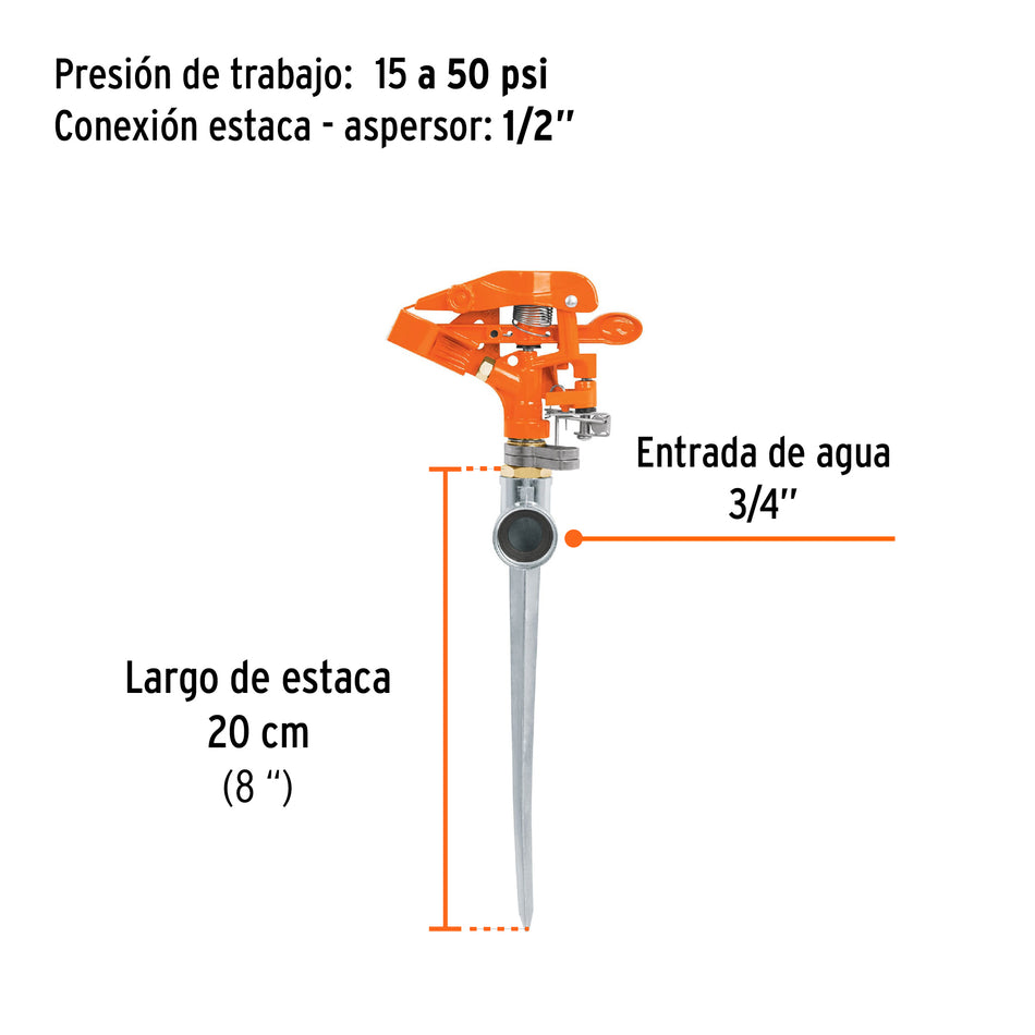 Aspersor metálico 11' una vía, estaca metálica, Truper Caja con 6, 10318