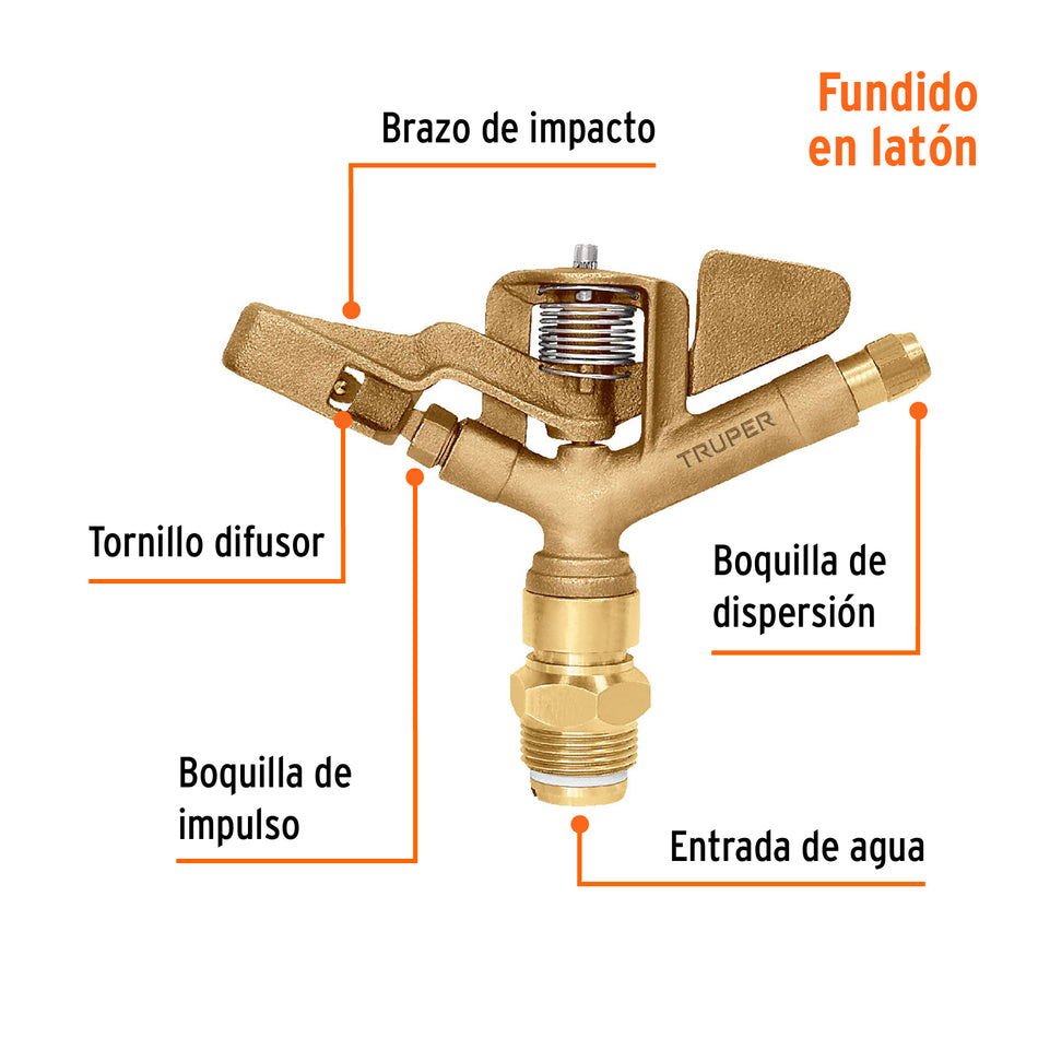 Aspersor agrícola de 1' fundido en latón, Truper, 10317